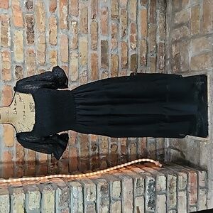 NWT Fashion Black dotted Swiss puff sleeve midi dress size Small